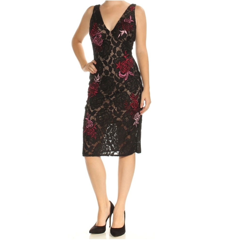 NWT BETSY & ADAM Women's Black Floral Dress 6 $259